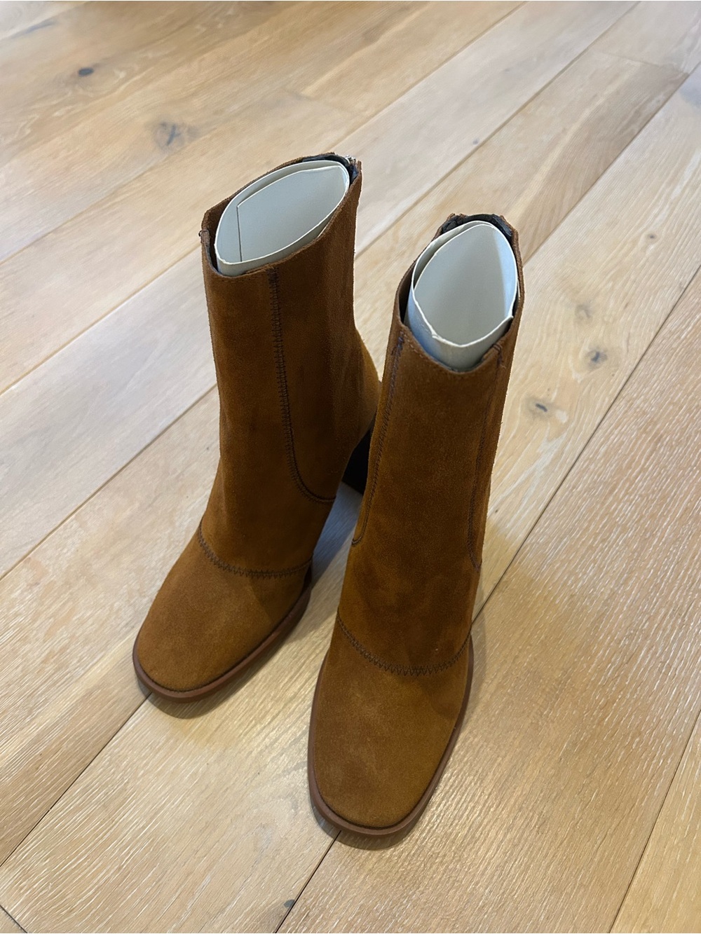 Camel Suede Block Heel Boots